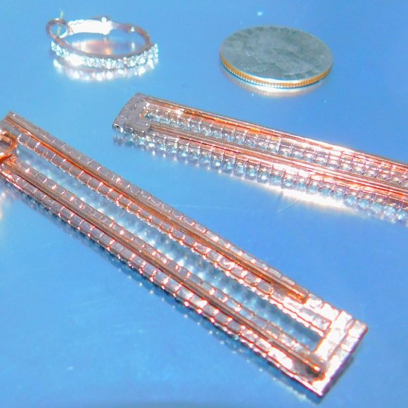 Wear 2 Ways Rose Gd Hoops With Dangling Rectangles - Picture 10 of 10